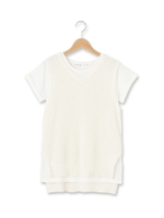 Vネックニットベスト+インナーカットソー/ホワイト系(002)