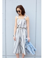 【AZUL by moussy】CL マルチストライプコンビネゾン/柄BLK