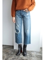 【AZUL by moussy】セミワイドダメージクロプトデニム/BLU