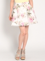 オーガンジー花柄ミニフレアスカート/ピンク