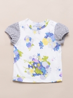 オーシャンフラワー ショート丈パフスリーブTシャツ/ブルー