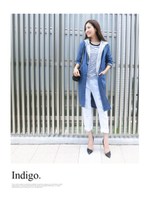 デニム七分袖チェスターコート/インディゴ