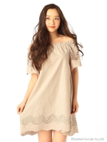 レース刺繍コットンワンピース/ベージュ