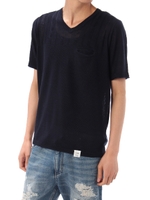 【AZUL by moussy】ケーブル切替Vネック半袖プルオーバー/WHT