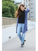 【AZUL by moussy】スラブ天竺フーディ7分トッパー/NVY