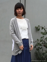 【ＷＥＢ限定】ニット×綿レース切替カーディガン/イエロー