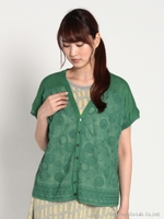 スワニーシェル刺繍MIXニットカーディガン/ライトグレ-