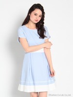 ピュアレディーバイカラーワンピース/ライトブルー