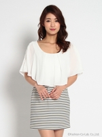 レースアップボーダー切り替えワンピース/ホワイト