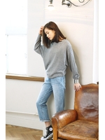 【AZUL by moussy】ウォッシャブルソフトタッチ片畦ドルマンニットプルオーバー/O/WHT