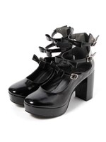 エナメル3リボンシューズ/ブラック