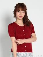 キラキラボタンアイレットパフカーデ/レッド