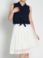 シャツ×チュールレースセットアップ/オレンジ