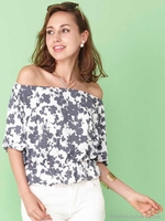 フラワーオフショルTOPS/GRY