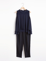 ボトルネックレース切替パンツドレス/ネイビー