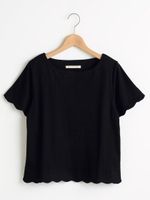 【relaxing line】フレア袖スカラッププルオーバー/ブラック