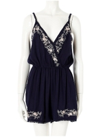 【メロディー洋子コラボ】ルームウェア刺繍キャミロンパース/ネイビー