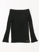 リブ編みベルスリーブオフショルニット/ORANGE