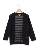 シャドーボーダー七分袖ニットカーディガン/ブラック(019)