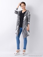 かすれボーダー/トッパー/オフホワイト/クロ