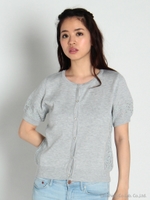 部分刺繍5分袖カーデ/ライトグレー