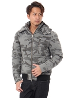 【AZUL by moussy】TCポンチシャドーカモフラ中綿ブルゾン/柄GRY