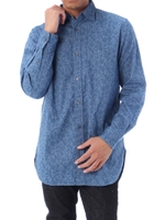 【AZUL by moussy】オーバーダイフラワープリント長袖ロングシャツ/BLU