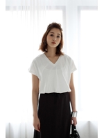 【AZUL by moussy】ペルー綿ブレンドコットンVネック半袖プルオーバー/NVY