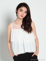 シアーストライプティアードブラウス/ホワイト