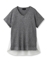 シフォン切り替え半袖ニットトップス/ブラック(519)