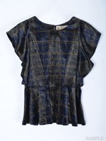 タータンチェックベロアフリルブラウス/オフ柄