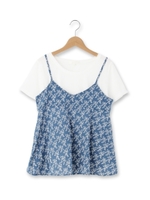 小花柄キャミソール+インナーTシャツセット/ブルー(092)