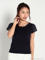 袖シフォンニットプルオーバー/ネイビー