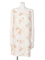 二重織Ｖネック花柄サックワンピース/オレンジ