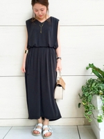 タックノースリーブマキシワンピース/カーキグリーン