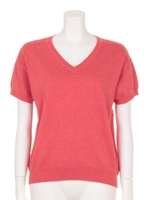 Vネック半袖ニットプルオーバー/ライトグレー