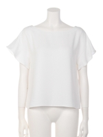 袖フレアリボンブラウス/ネイビー