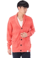 【AZUL by moussy】ストーンウォッシュニットショールカーデ/RED