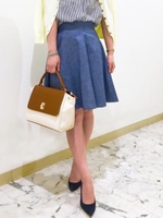 ★JOC メランジ ハイウエスト フレアスカート/Navy