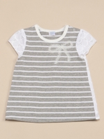 天竺ボーダーレースリボンモチーフチュニック/ネイビー