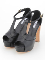 Tストラップウッドヒールサンダル/キャメル