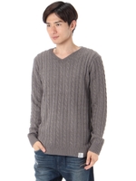 【AZUL by moussy】ウォッシャブルソフトタッチアクリルケーブルVネックプルオーバー/C.GRY