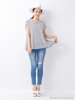 ボーダー背割れBACKリボン/TOPS/オフホワイト