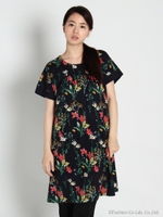 綿麻SZ天竺フラワープリントワンピース/生成