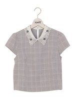 オーガンジー衿ビジュセットアップトップス/ピンク