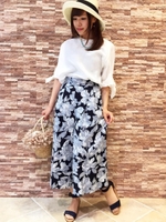 レーヨン麻フラワーガウチョパンツ/オフ／柄