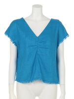 【mystic】サマーツイードフロントギャザープルオーバー/ブルー