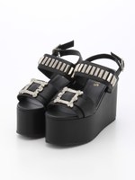 バックルウェッジソールサンダル/ブラック