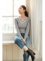 【AZUL by moussy】12G A/N/Pu リブラインＶネック長袖プルオーバー/T.GRY