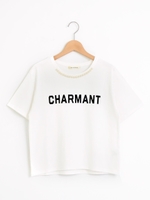 Jパール付フロッキープリントTシャツ/カーキグリーン